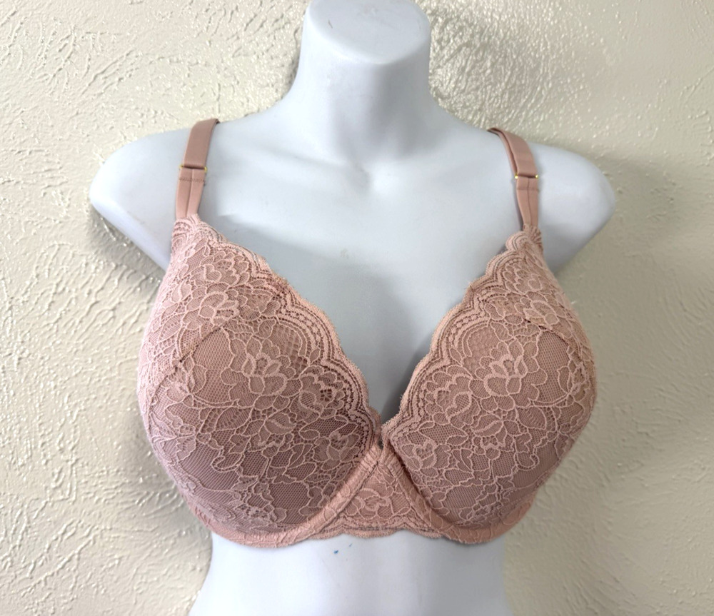 Women's Plus Size Joyspun Bra Blush Pink Lace Padded Push Up Underwire Size 40D